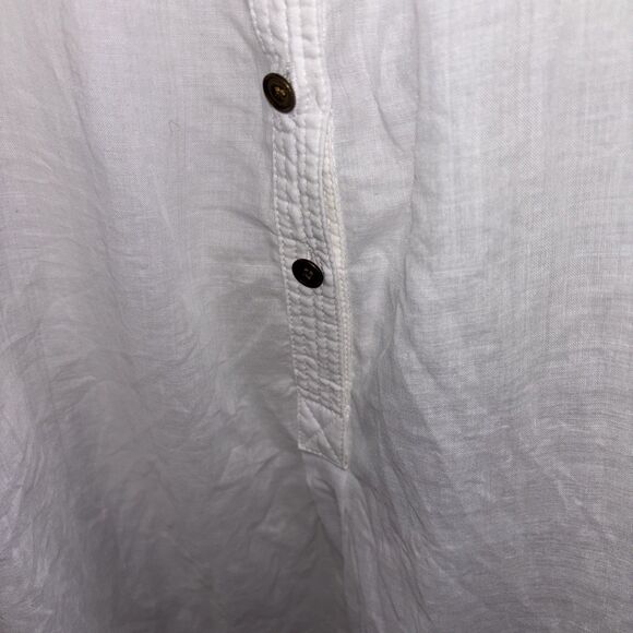 Burberry Brit White NovaCheck Tunic Top 3/4 Roll Tab Sleeve Ramie Blouse XL - Picture 4 of 14